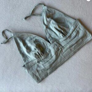 ZARA Sage Green Satin-Effect Crinkle Crop Top Size S 🩵